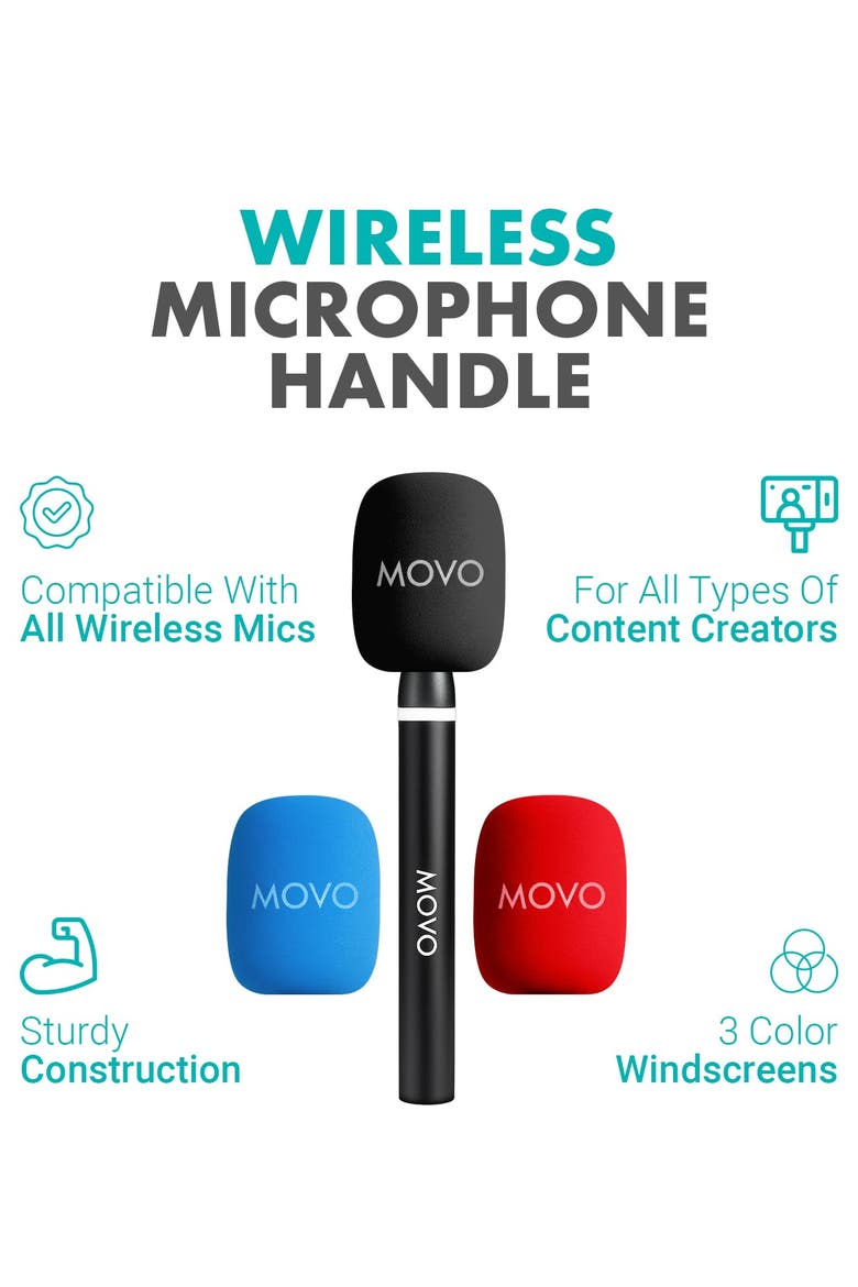 WMX-HM2 Handheld Interview Mic Adapter for Wireless Microphones with 3 Color Windscreens, Alternate, color, Black