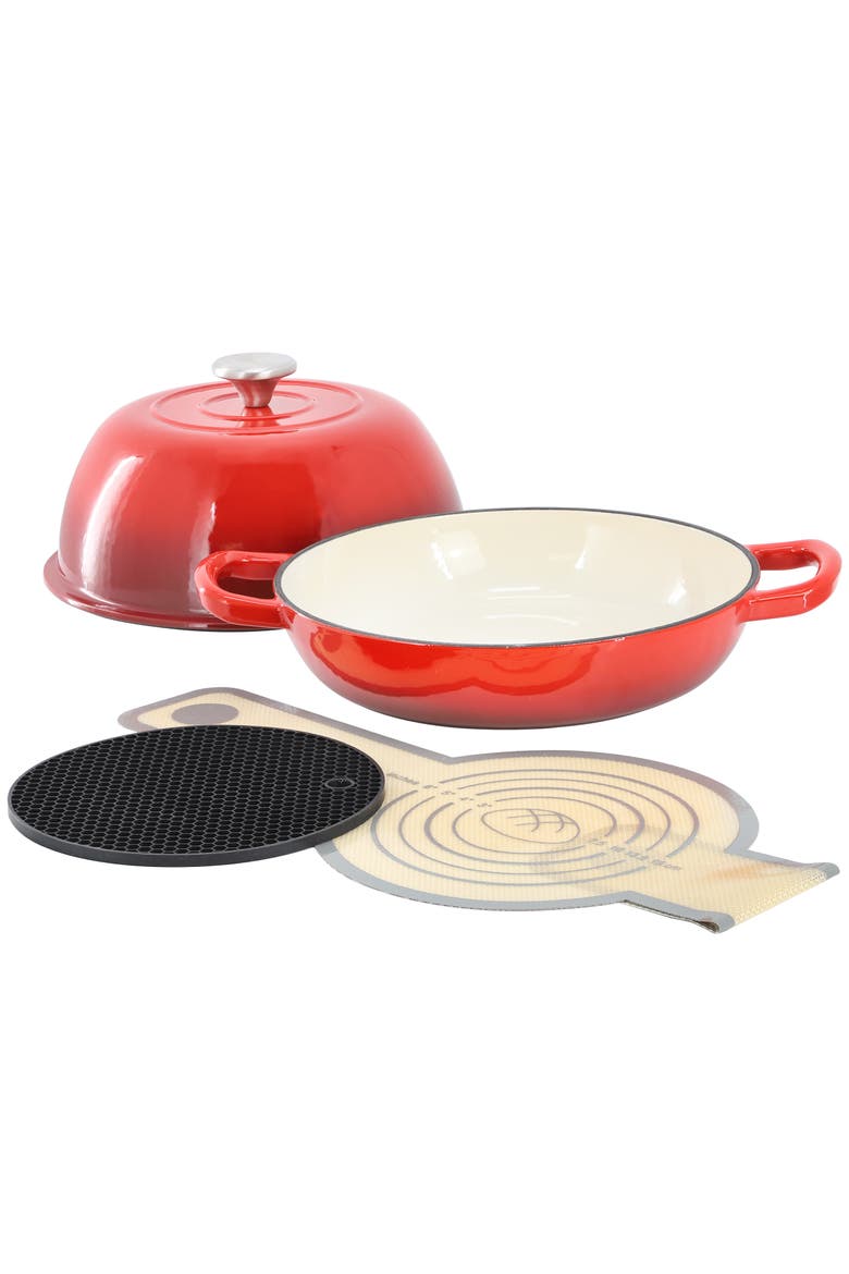 6 Quart Enameled Cast Iron Bread Pot with Baking Mat, Alternate, color, Red