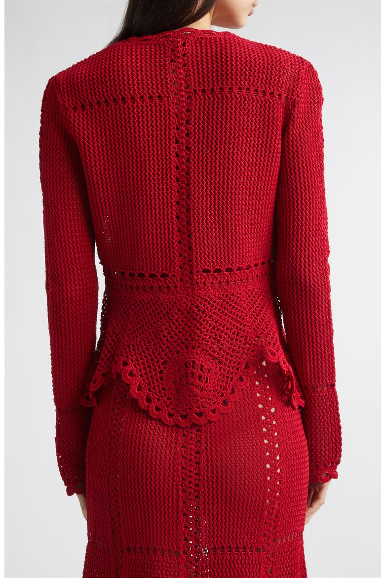 Open Knit Cotton Peplum Cardigan, Alternate, color, RUBY RED