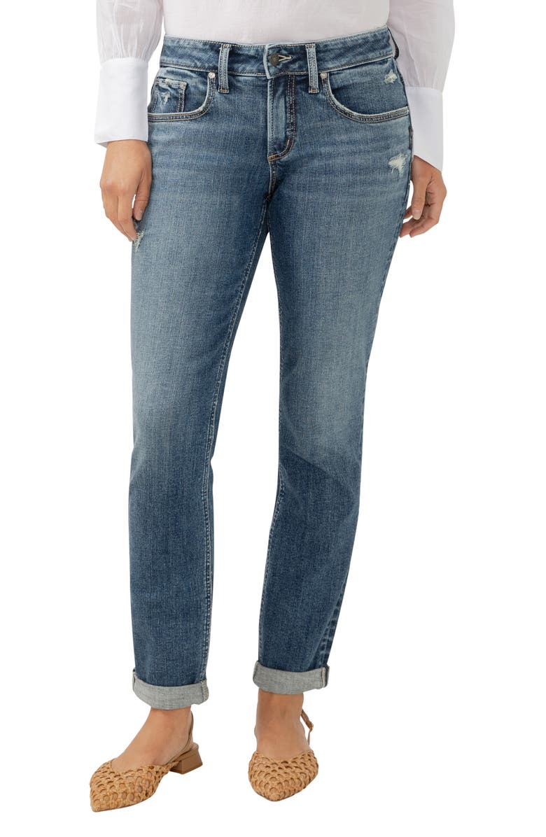 Silver Jeans Co. Curvy Mid Rise Boyfriend Jeans, Main, color, Indigo