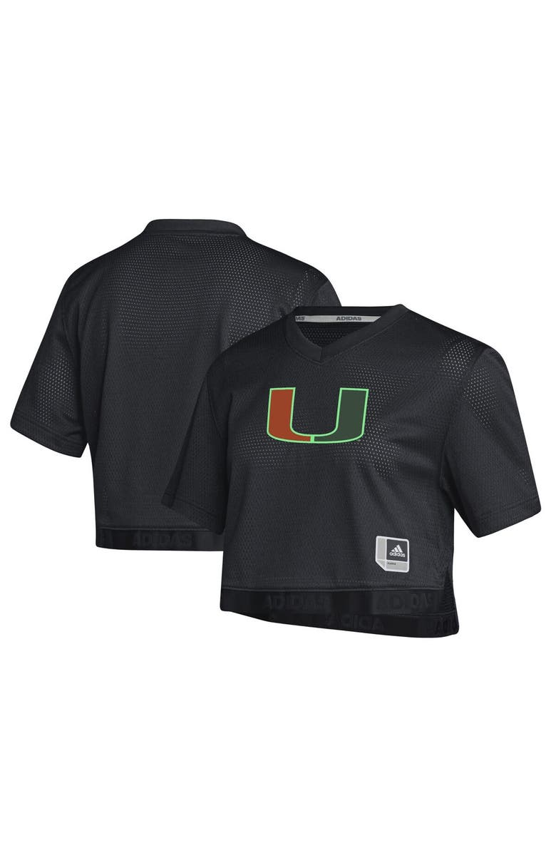 adidas Women's adidas Black Miami Hurricanes Primegreen V-Neck Cropped Jersey, Alternate, color, 