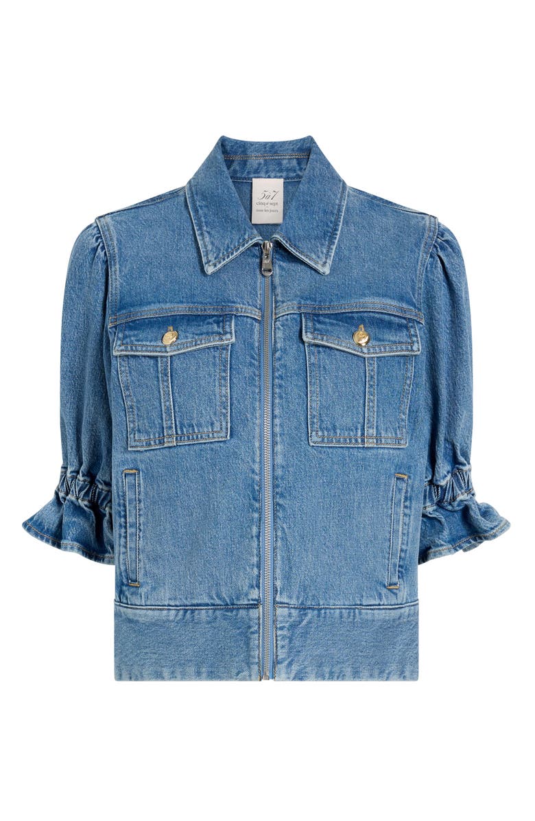 Cinq à Sept Holly Elbow Sleeve Zip Denim Jacket, Alternate, color, Blue Mirage