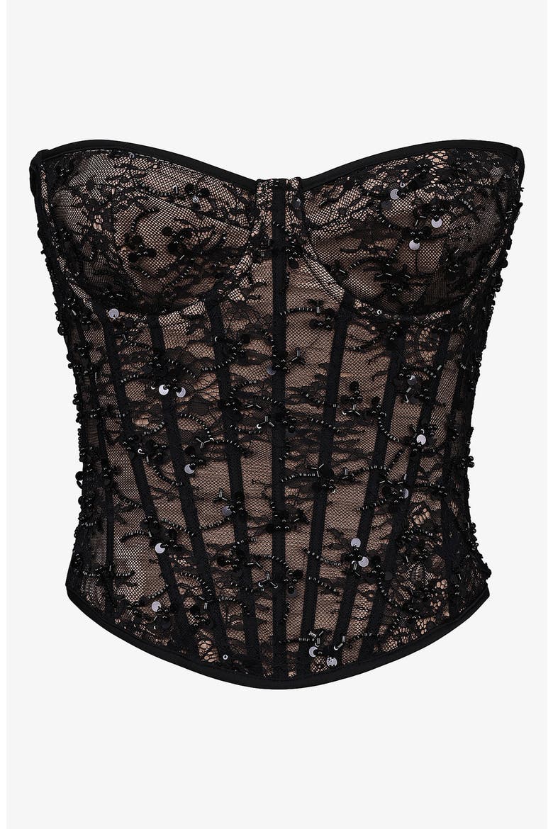 Suri Embellished Lace Corset Top, Alternate, color, BLACK