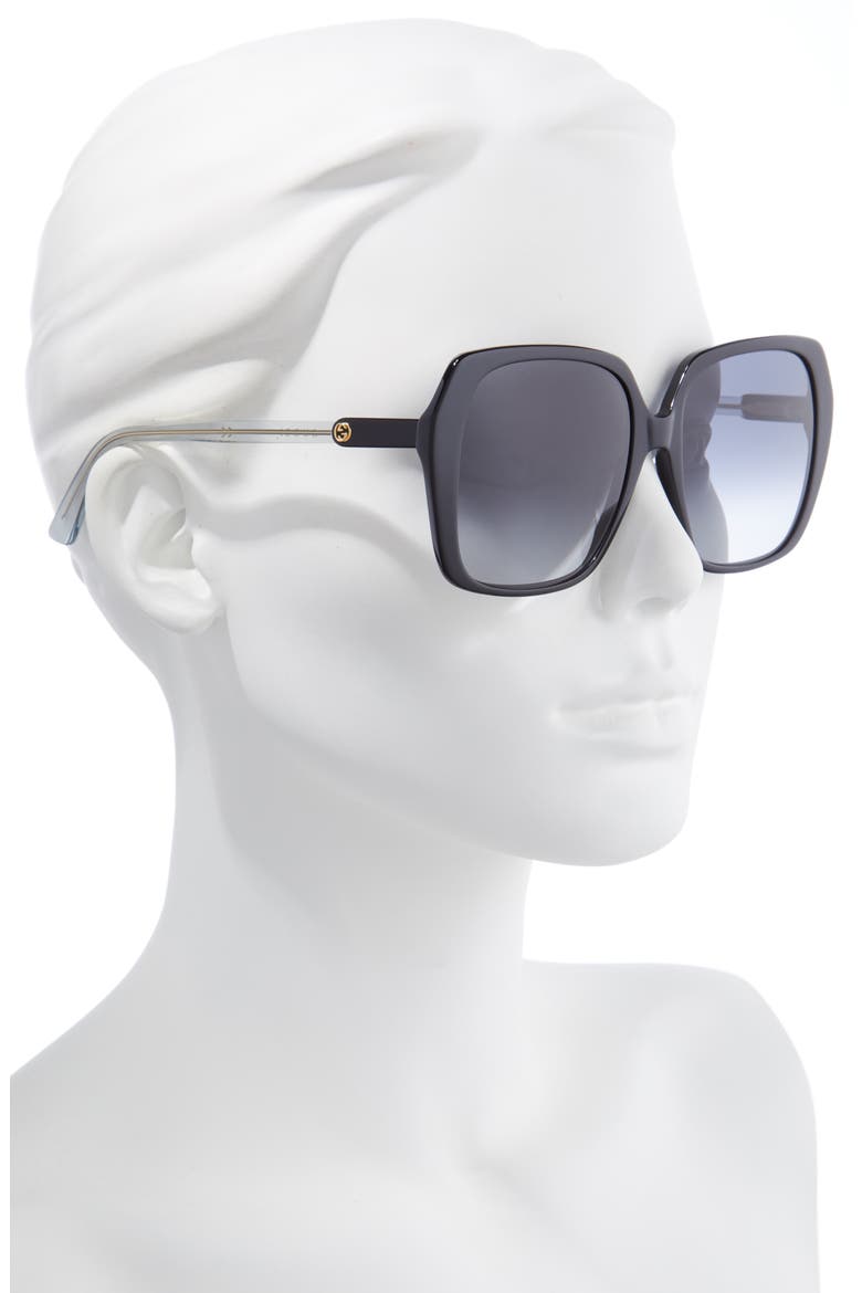 56mm Gradient Geometric Sunglasses, Alternate, color, SHINY BLACK/ BLUE