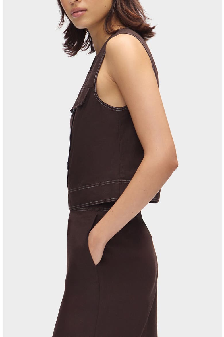 Summer Linen & Organic Cotton Blend Button-Up Crop Top, Alternate, color, CHOCOLATE