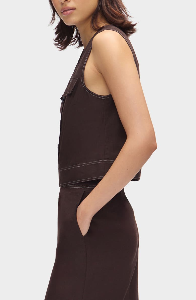 ALIGNE Summer Linen & Organic Cotton Blend Button-Up Crop Top, Alternate, color, Chocolate