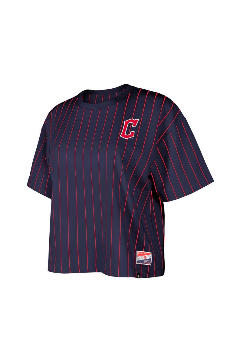 New Era Women's New Era Navy Cleveland Guardians Boxy Pinstripe T-Shirt, Alternate, color, Navy