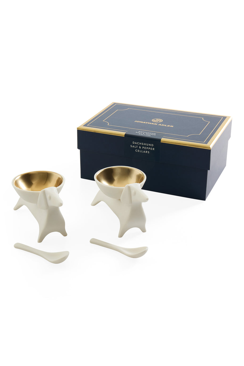 Dachshund Salt and Pepper Cellars, Alternate, color, White / Gold