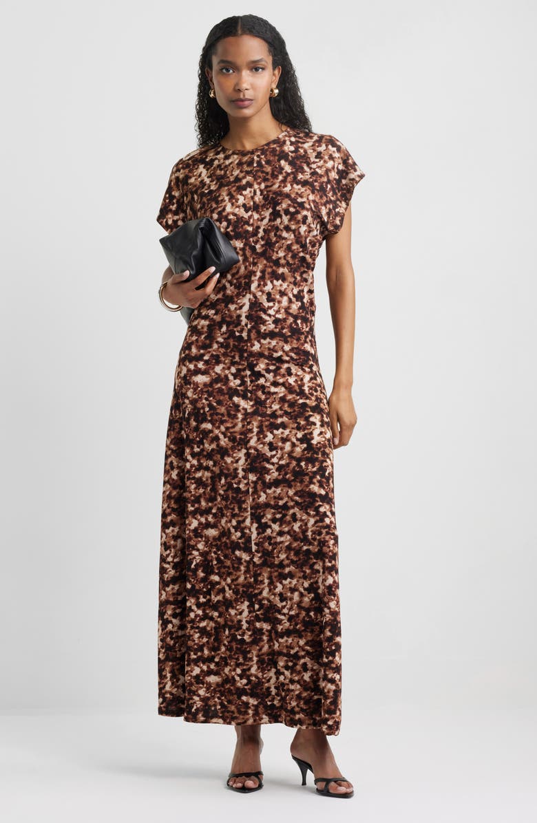 Nordstrom Draped Matte Jersey Maxi Dress, Alternate, color, Black- Brown Tortoise