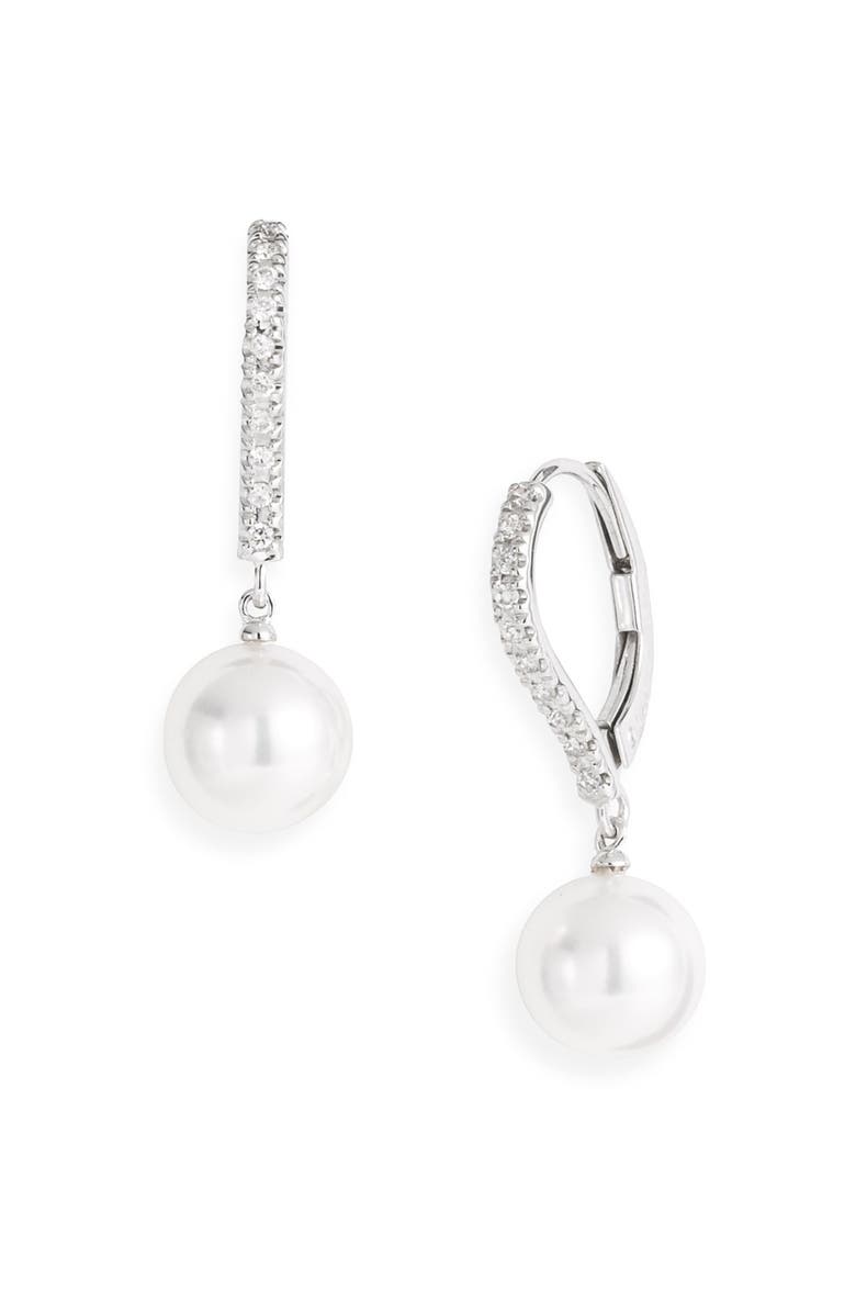 Mikimoto Diamond & Akoya Cultured Pearl Earrings, Alternate, color, White Gold