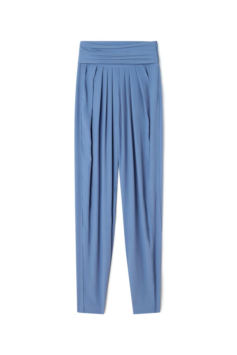 Blue Draped Pants In Crepe De Chine, Alternate, color, Jeanne Blue