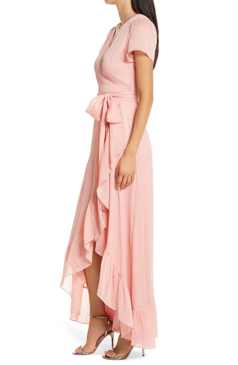 WAYF The Natasha Metallic Chiffon Wrap Gown, Alternate, color, 