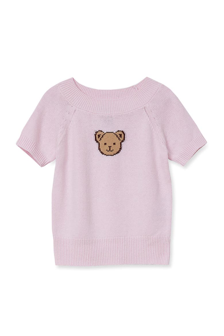Girls Short Sleeve Fitted Sweater, Main, color, Teddy Bear/Pink Tulle
