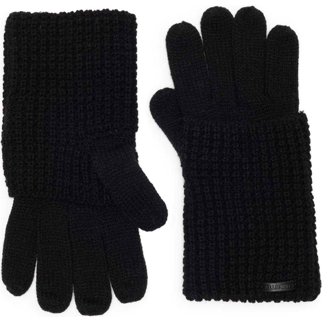 Allsaints Mixed Stitch Gloves In Black