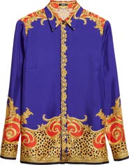 Versace Formal Cheetah Barocco Print Silk Button-Up Shirt