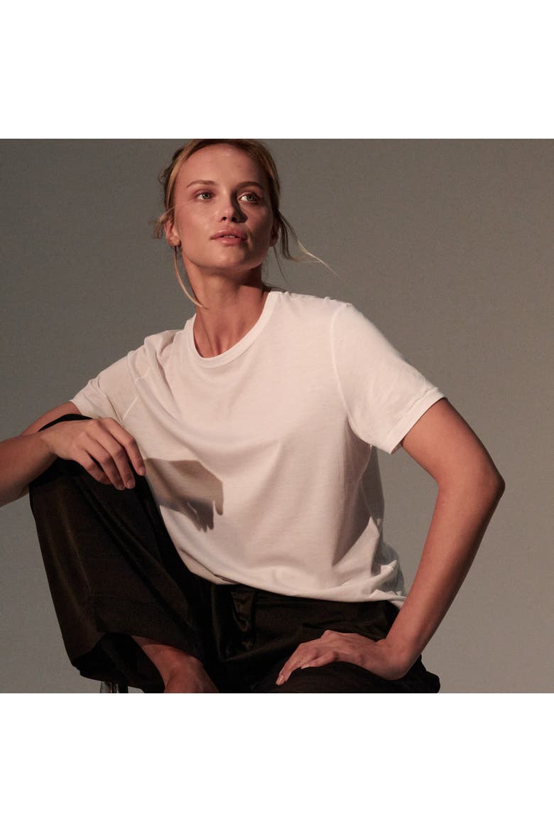 Lyocell Cotton Short Sleeve Semi Relaxed Crewneck T-Shirt, Alternate, color, BLANC