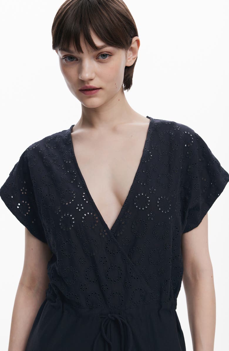 Desigual Eyelet Bodice Cotton Jumpsuit, Alternate, color, 