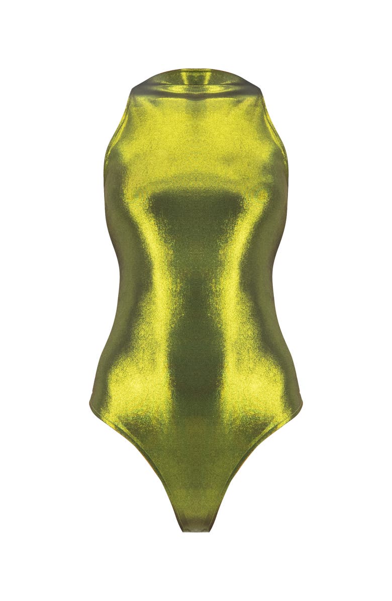 IVONNE Sleeveless Metallic Bodysuit, Alternate, color, Olive Green