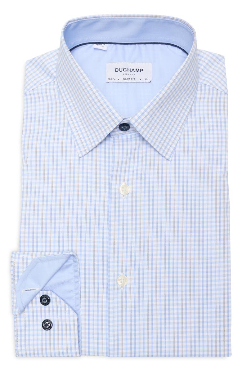 Duchamp Grid Print Slim Fit Dress Shirt, Alternate, color, Blue