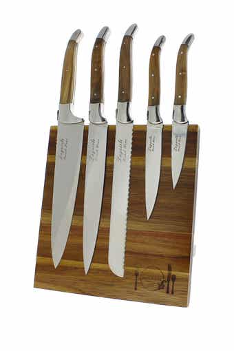 FRENCH HOME Laguiole Connoisseur Olivewood 6-Piece Kitchen Knife Set plus Magnetic Display