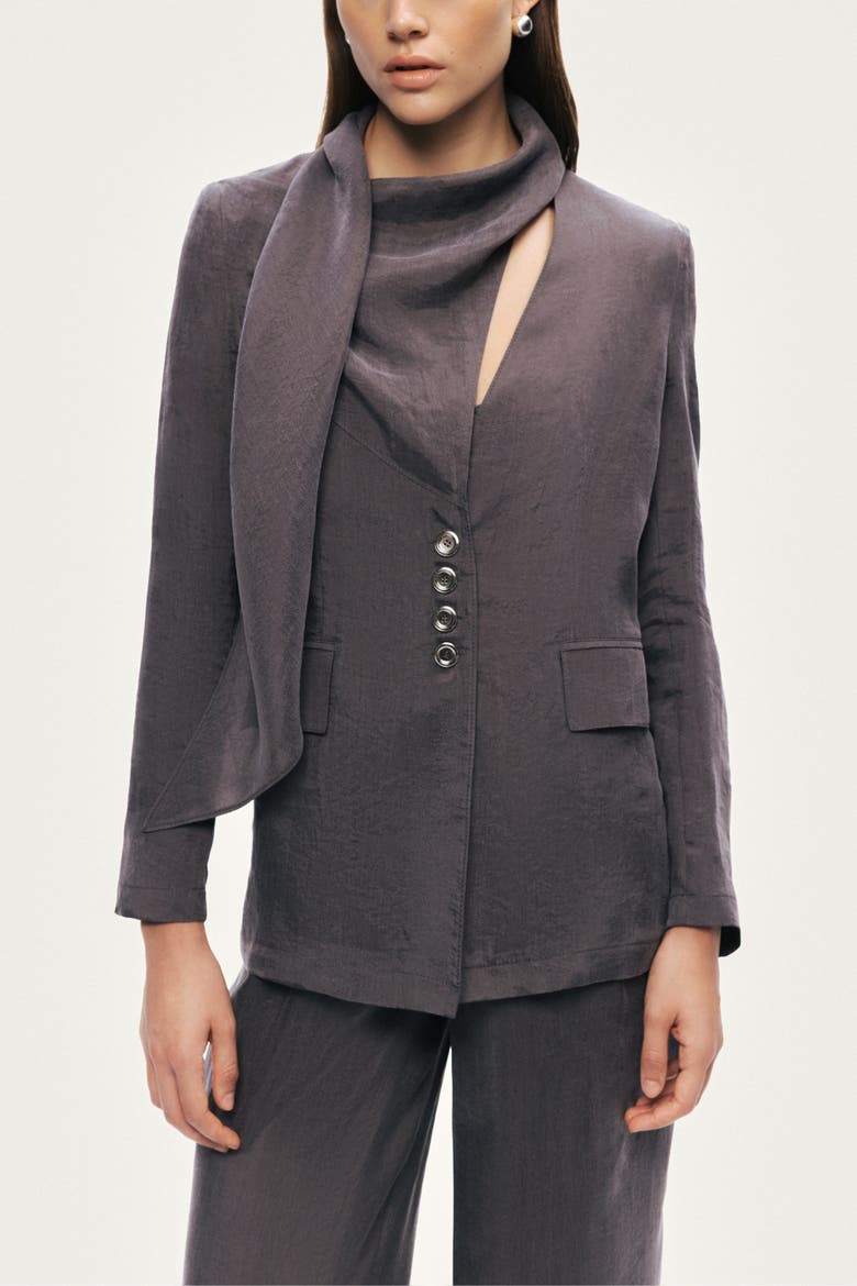 Asymmetrical Draped Tailored Jacket, Main, color, Anthracite