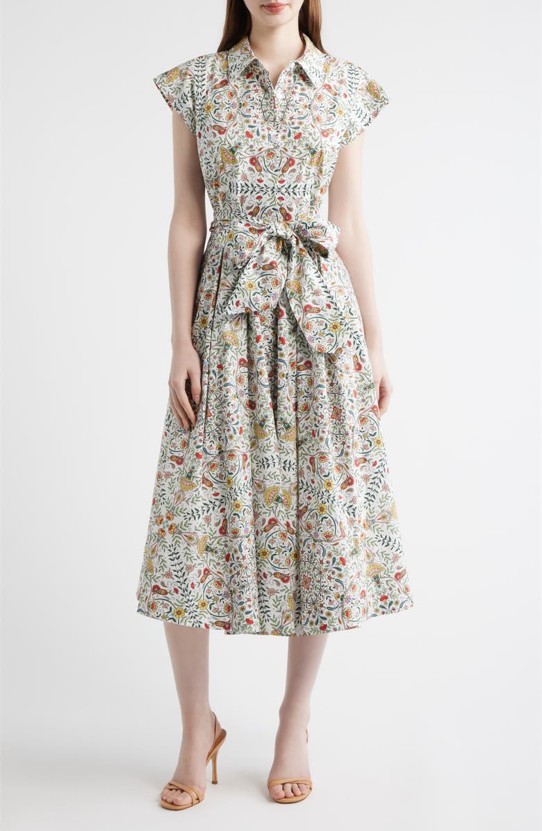 Elie Tahari The Fran Folk Floral Midi Dress, Main, color, Folk Floral Print