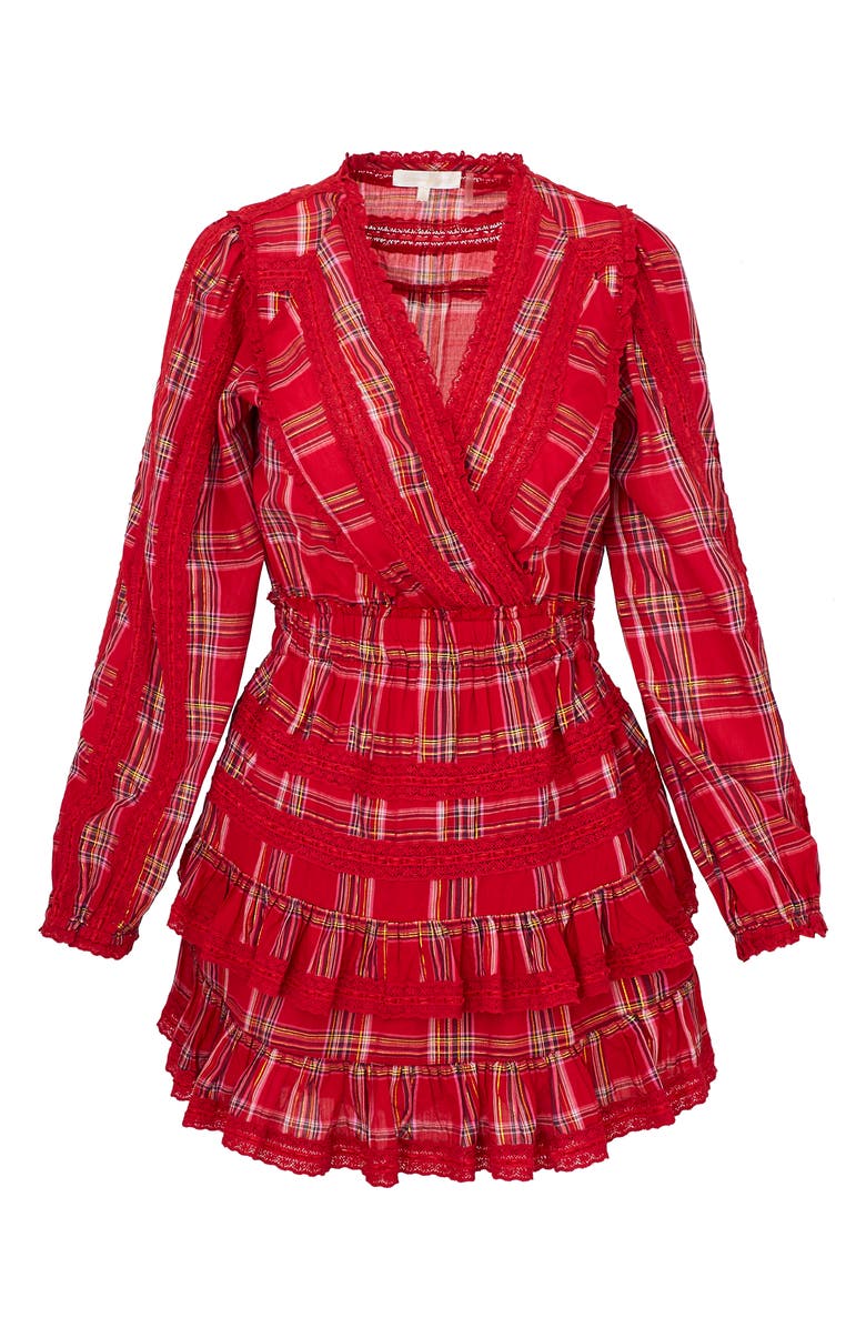 LoveShackFancy Milena Plaid Long Sleeve Minidress, Alternate, color, 