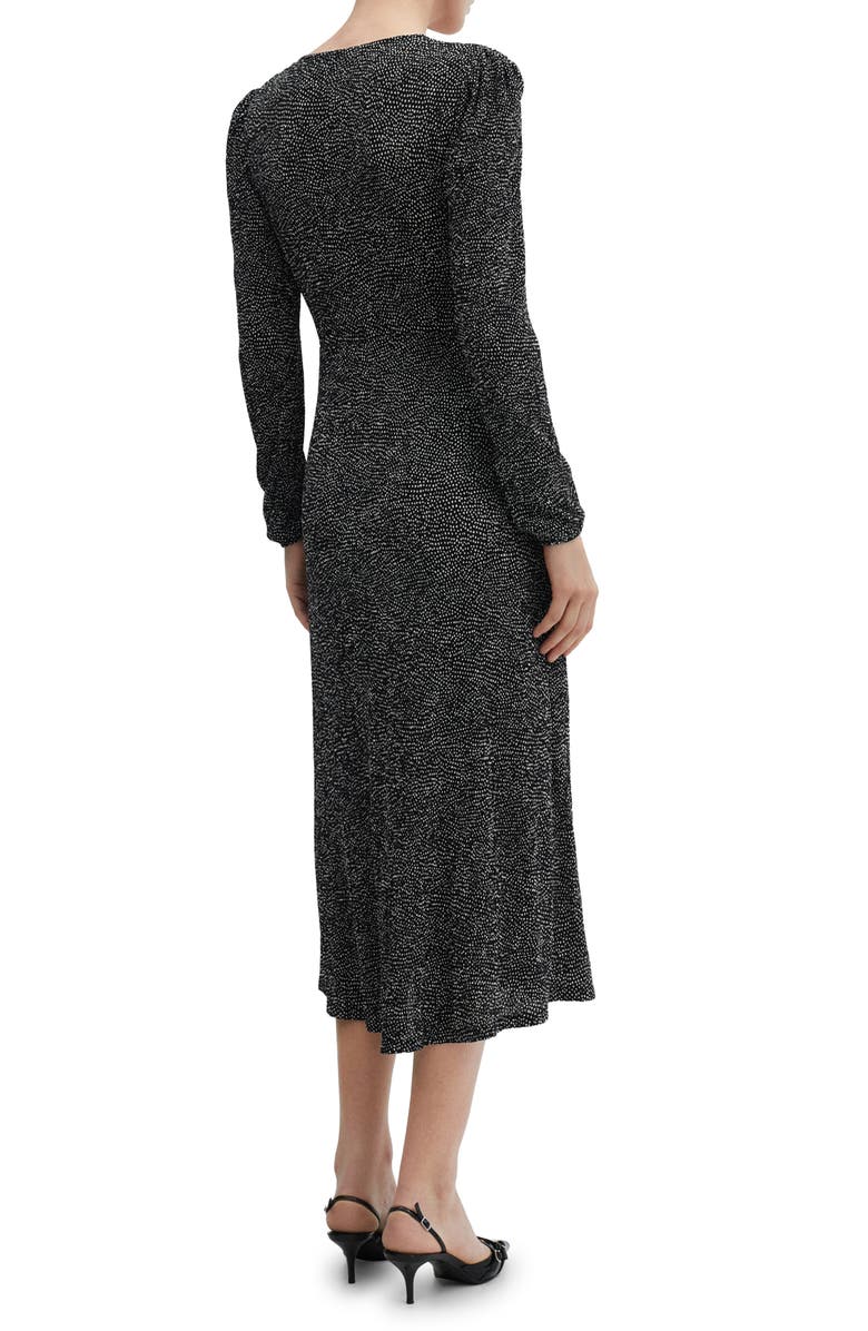 MANGO Dot Split Neck Long Sleeve Dress, Alternate, color, 