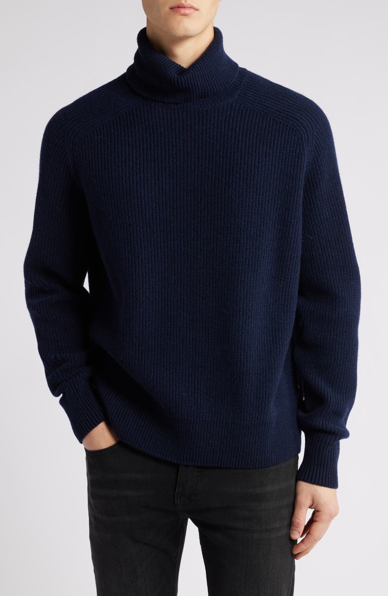 BOSS Evento Recycled Wool Turtleneck Sweater, Main, color, Dark Blue