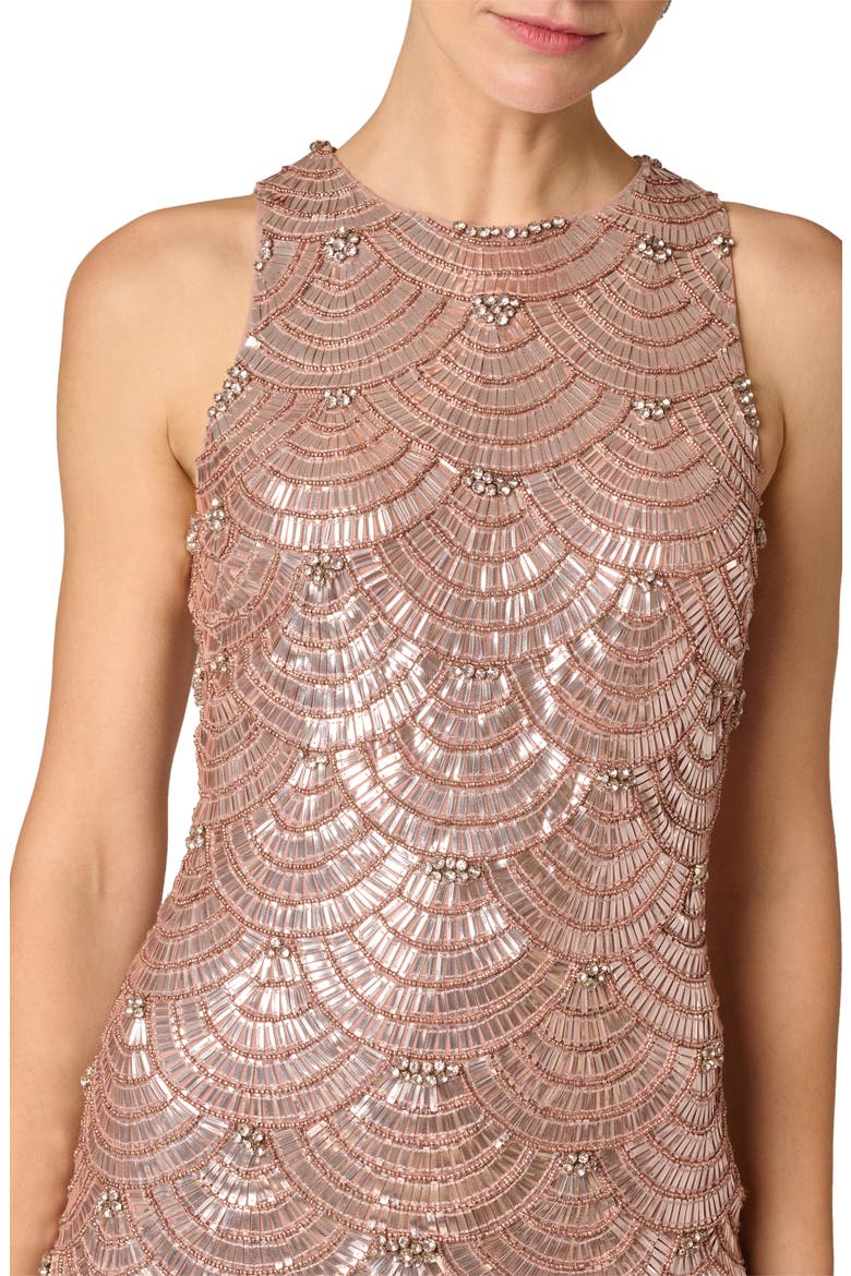 Beaded Sleeveless Midi Dress, Alternate, color, ROSE GOLD