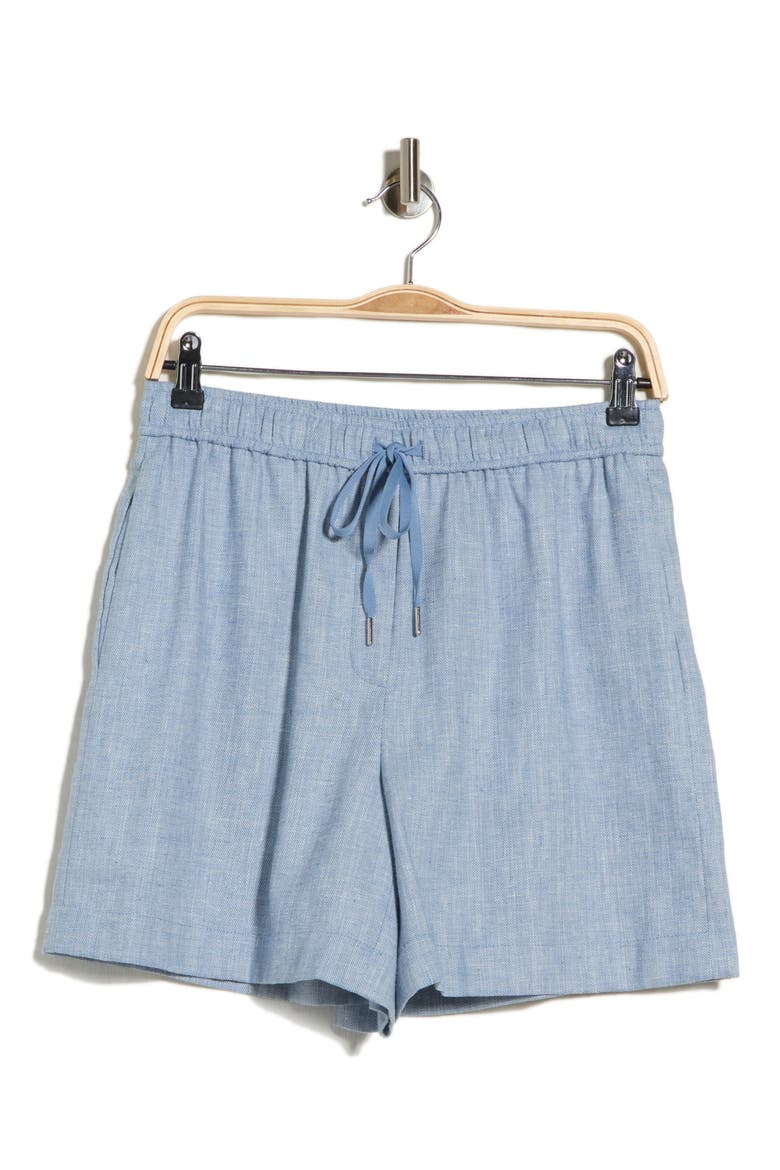 Linen Blend Drawstring Shorts, Alternate, color, CERULEAN BLUE