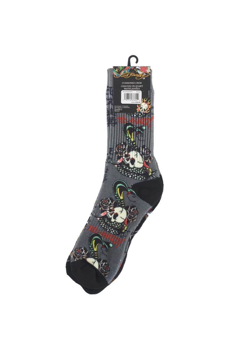 Ed Hardy Skull 360 Print Full Cushion Crew Sock 2-Pack, Alternate, color, Black