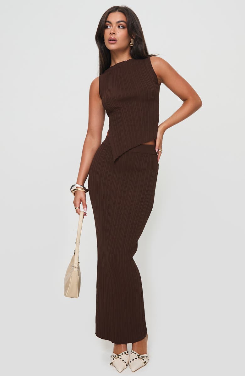 Princess Polly Basile Rib Sleeveless Two-Piece Dress, Alternate, color, Brown