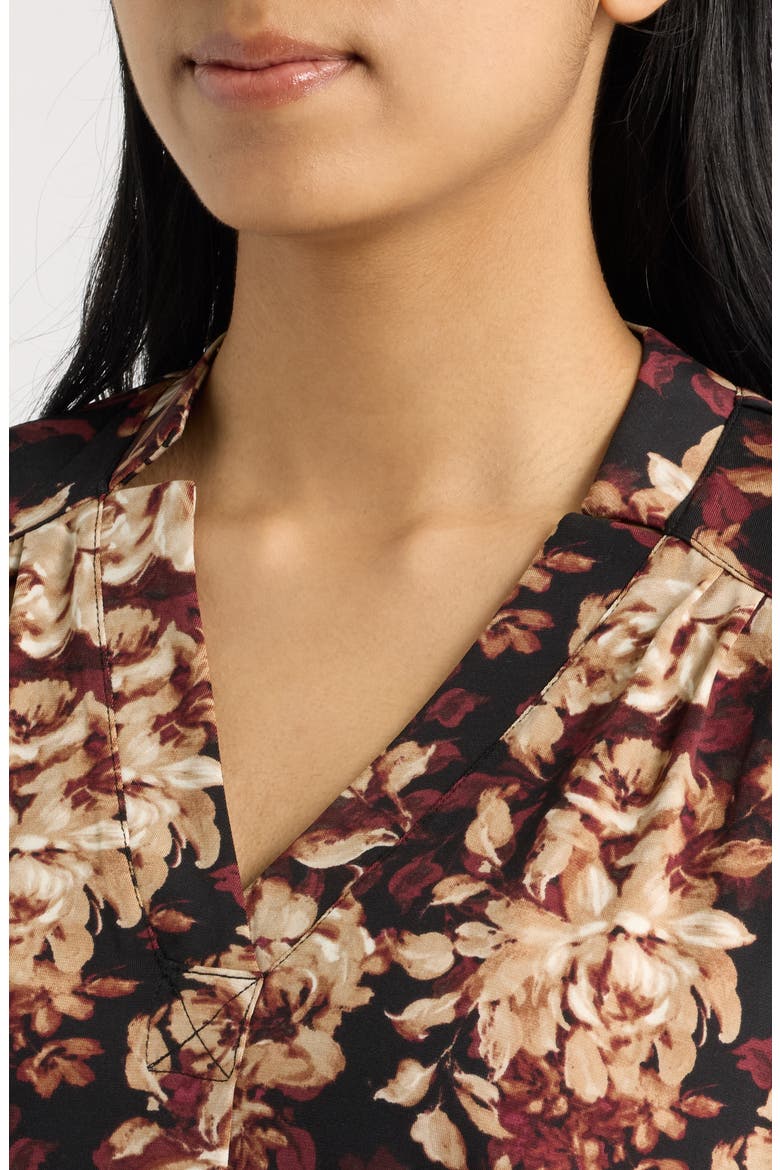 Printed Notched V-Neck Long Sleeve Top, Alternate, color, ANNE BLACK MULTI