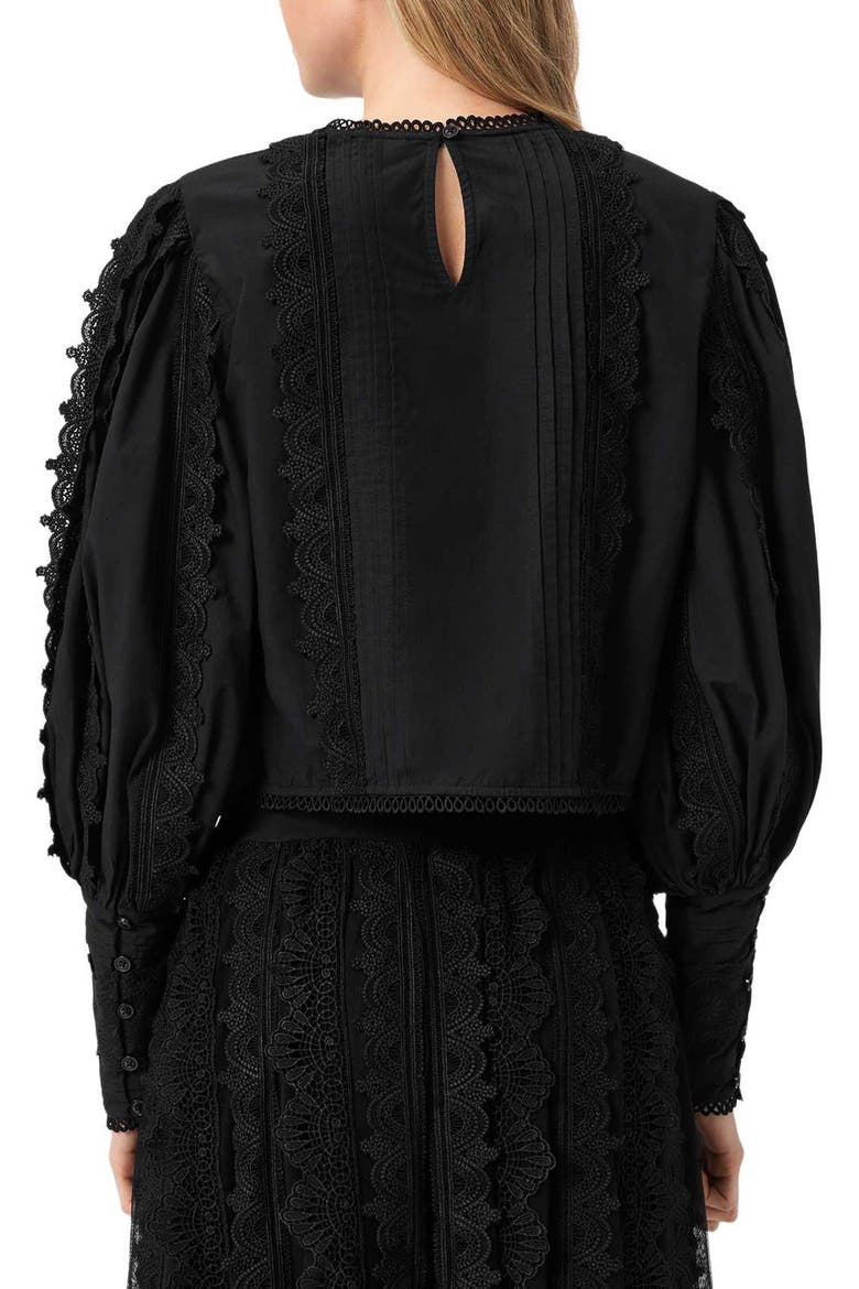 Hart Lace Embroidered Bishop Sleeve Top, Alternate, color, BLACK