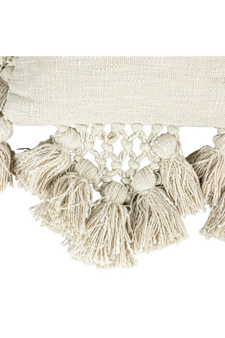 Cotton Slub Pillow with Crochet and Tassels, Cream, Alternate, color, Cream