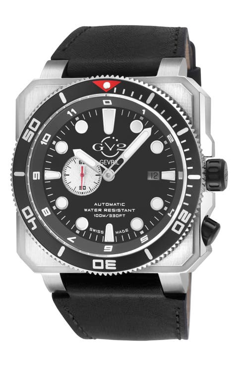 XO Submarine Swiss Automatic Leather Strap Watch, 48mm