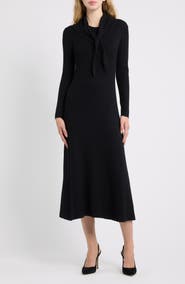 Anne Klein Cable Rib Midi Dress with Neck Scarf