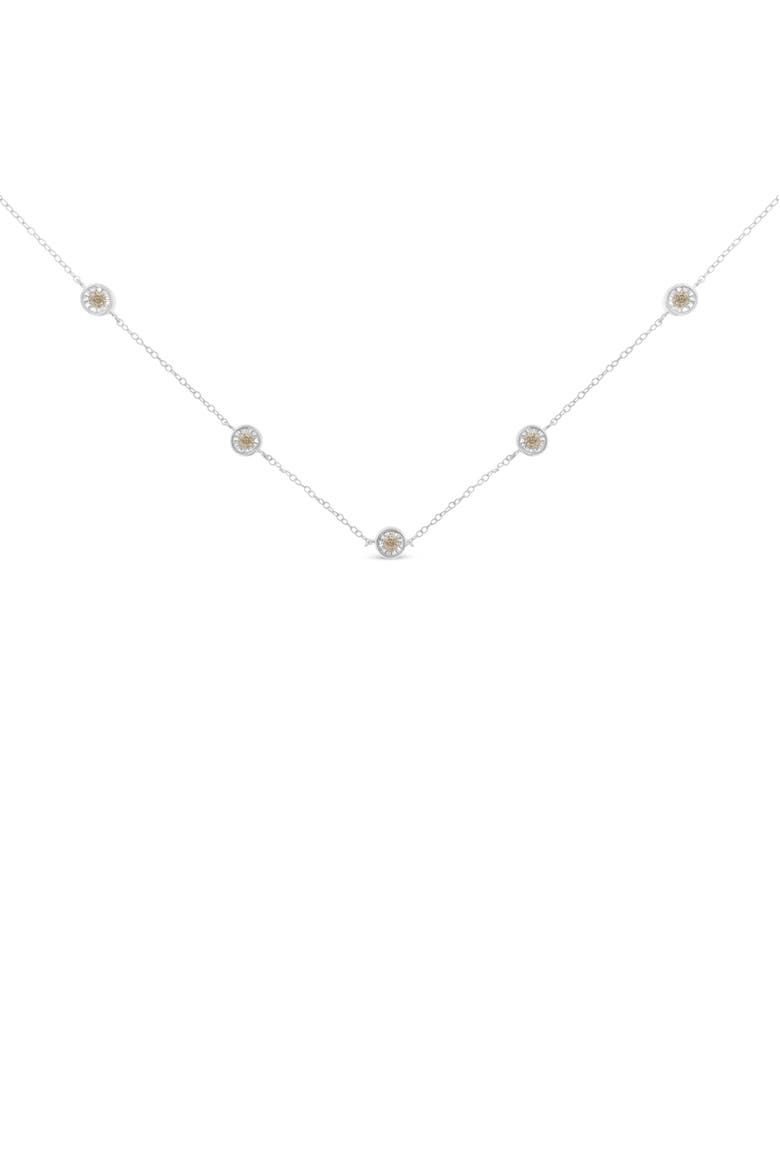 Silver Diamond Station Necklace, Main, color, White