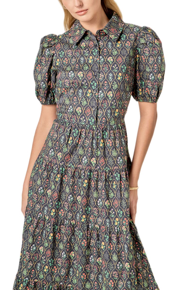 English Factory Floral Tiered Cotton Shirtdress, Alternate, color, Navy Floral
