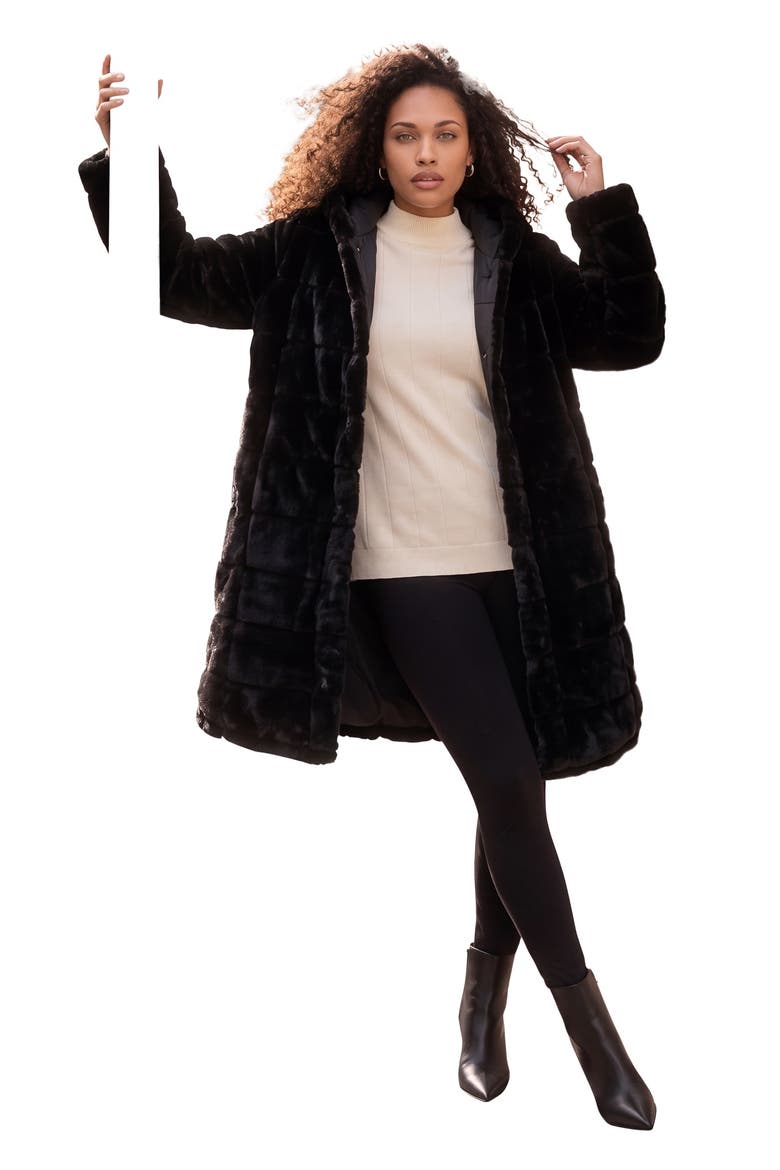 Plus Size 2 In 1 Puffer And Faux Fur Coat, Main, color, BLACK