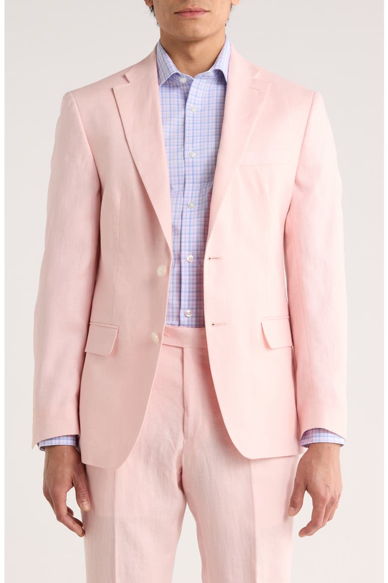 Two Button Notch Lapel Woven Linen Sport Coat, Main, color, PINK PLAIN