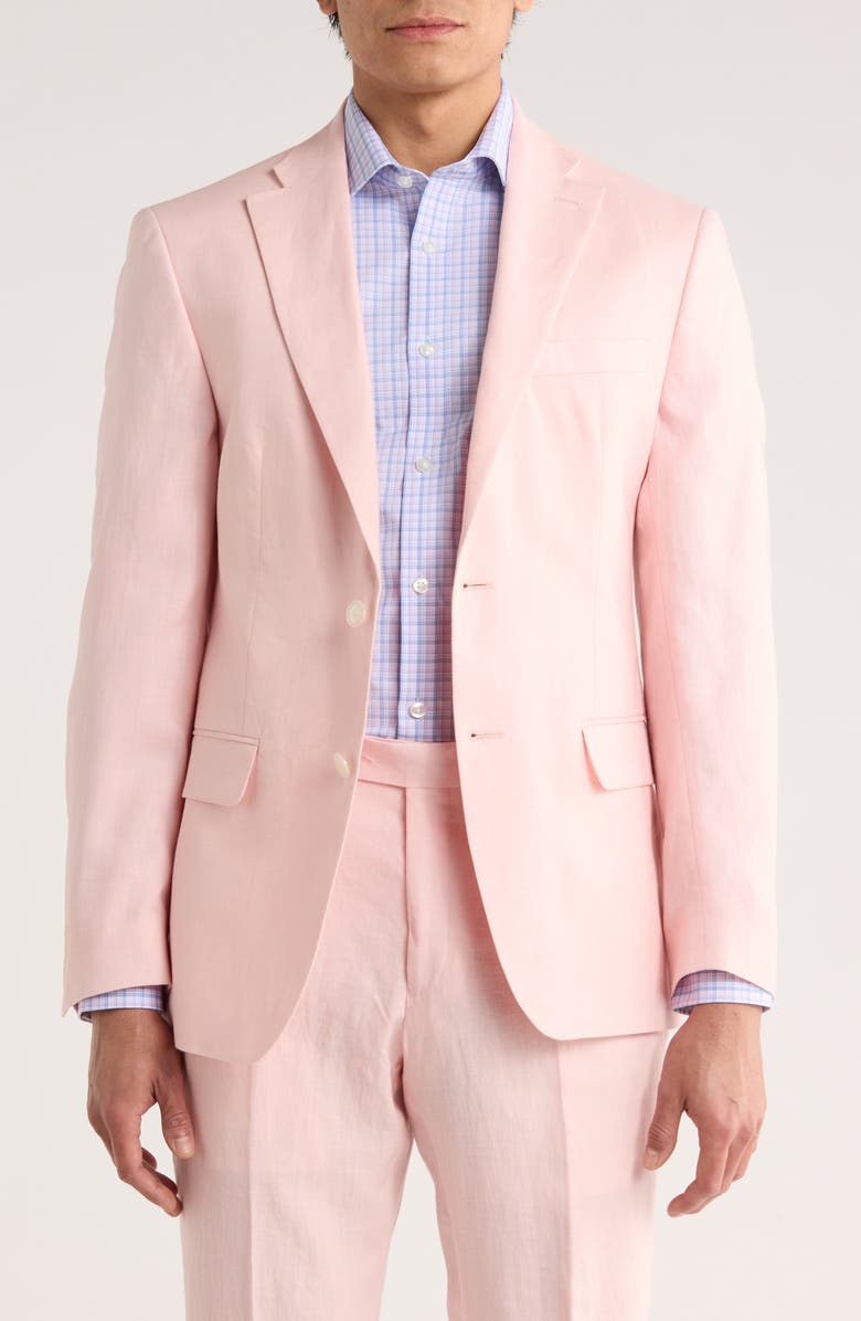 Tommy Hilfiger Two Button Notch Lapel Woven Linen Sport Coat, Main, color, Pink Plain