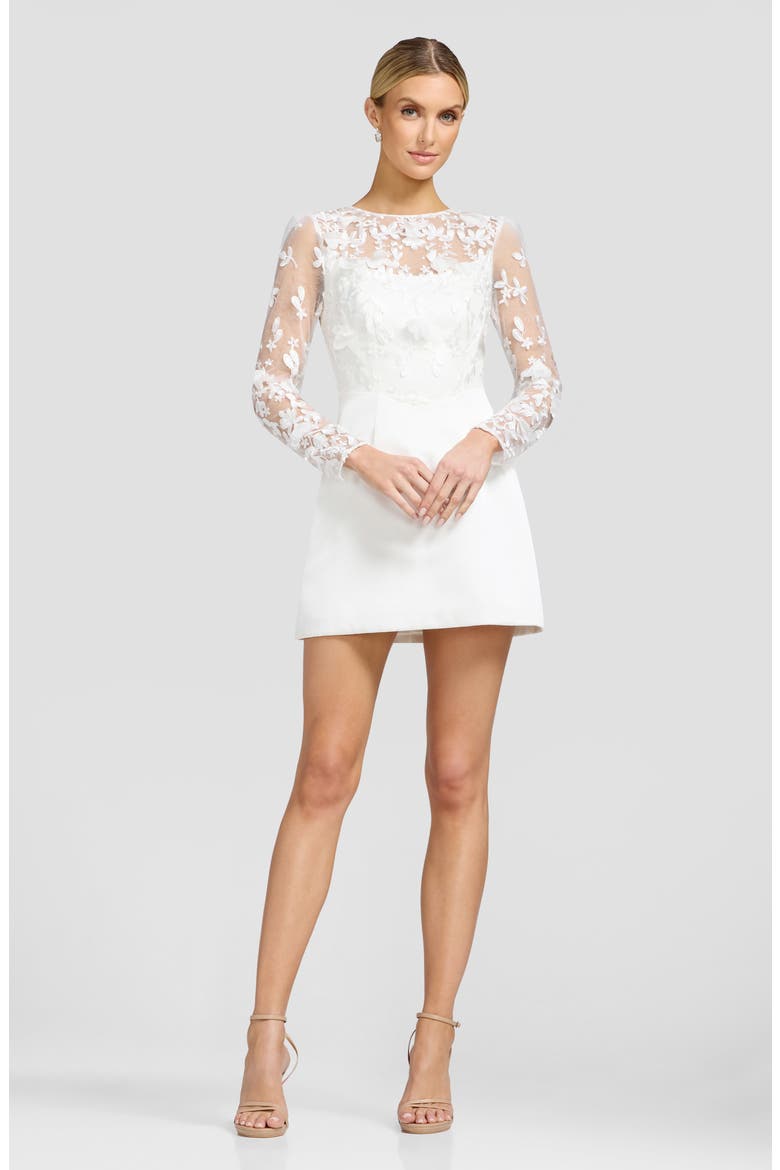 Patty Floral Appliqué Long Sleeve Minidress, Alternate, color, OFF WHITE