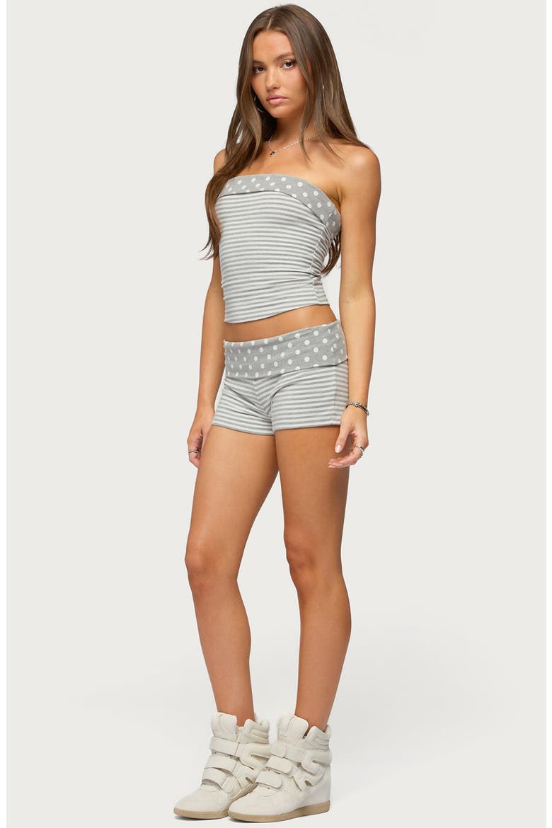 Presley Stripe & Polka Dot Foldover Tube Top, Alternate, color, LIGHT-GRAY-MELANGE-AND-WHITE