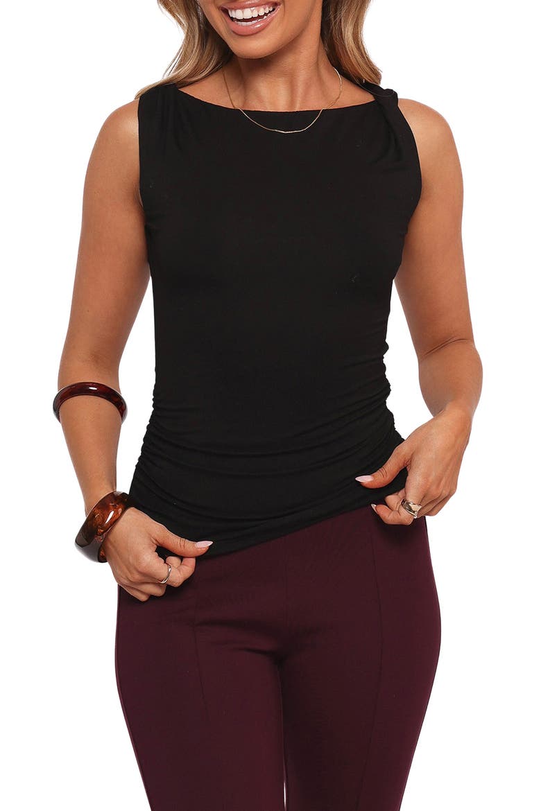 Lainey Twist Shoulder Knit Top, Main, color, BLACK
