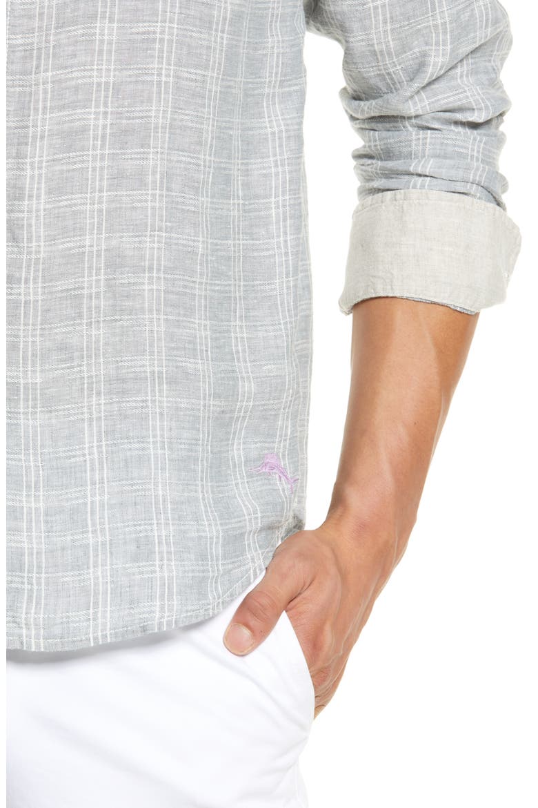 Ventana Plaid Linen Button-Up Shirt, Alternate, color, CARBON GREY