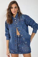 NASTY GAL Denim Embellished Long Sleeve Shirt