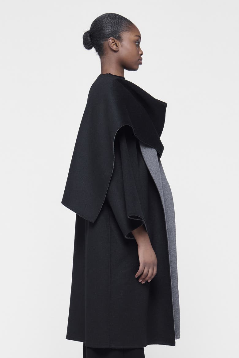 Reversible Cacoon Coat with Scarf Detail, Alternate, color, Black