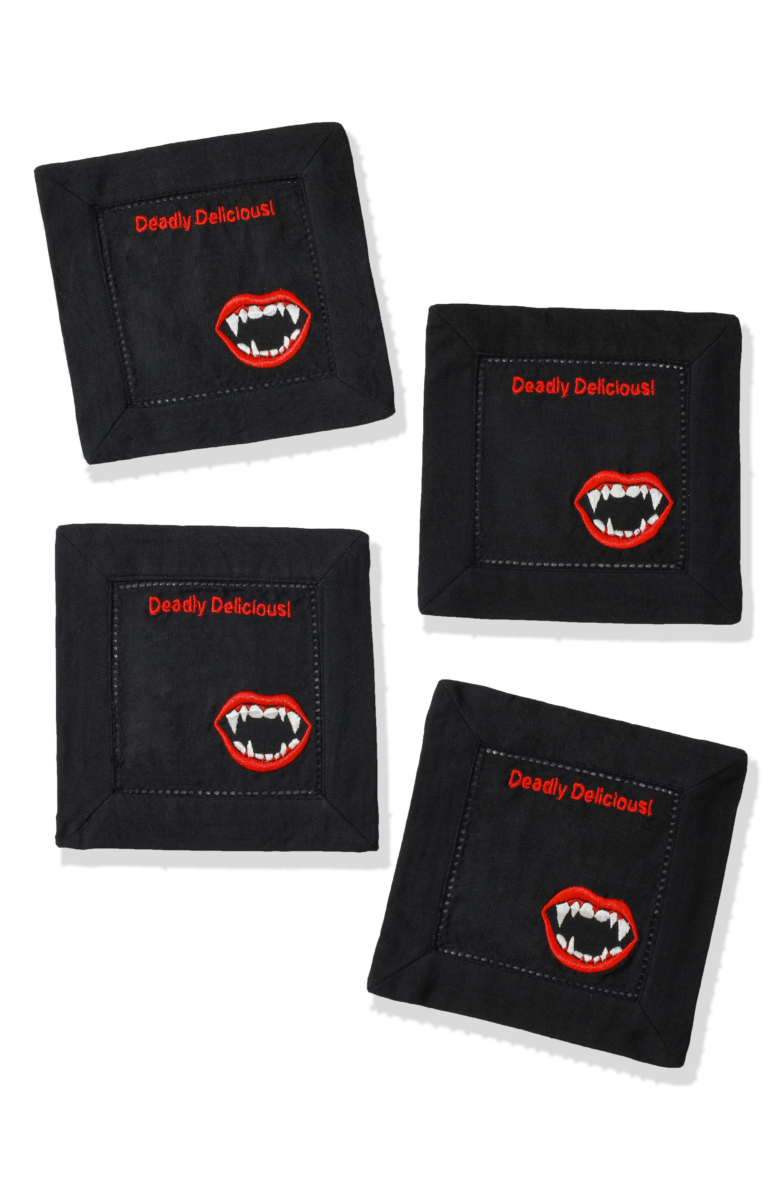 Deadly Delicious Embroidered Linen Cocktail Napkins